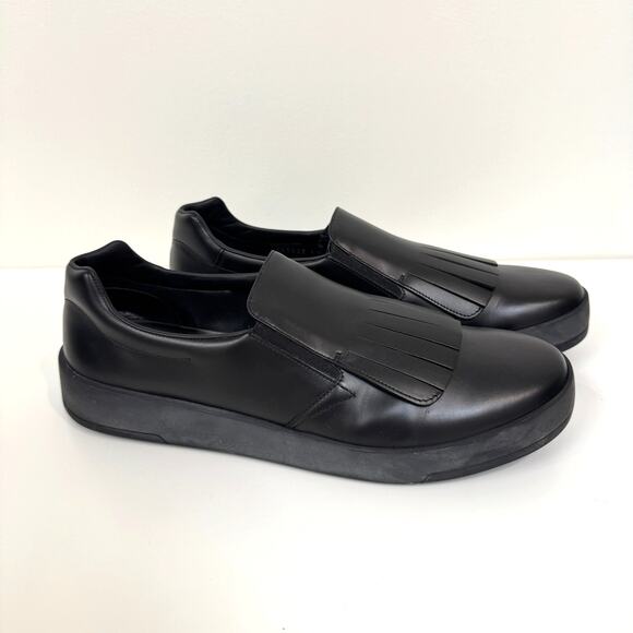 PRADA Kiltie Black Leather Fringe Sneaker Loafers 11 Casual Dress Sport Shoes